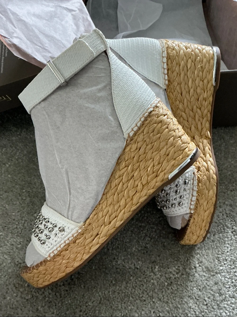 Franco Sarto White Studded Espadrille Wedge Sandals